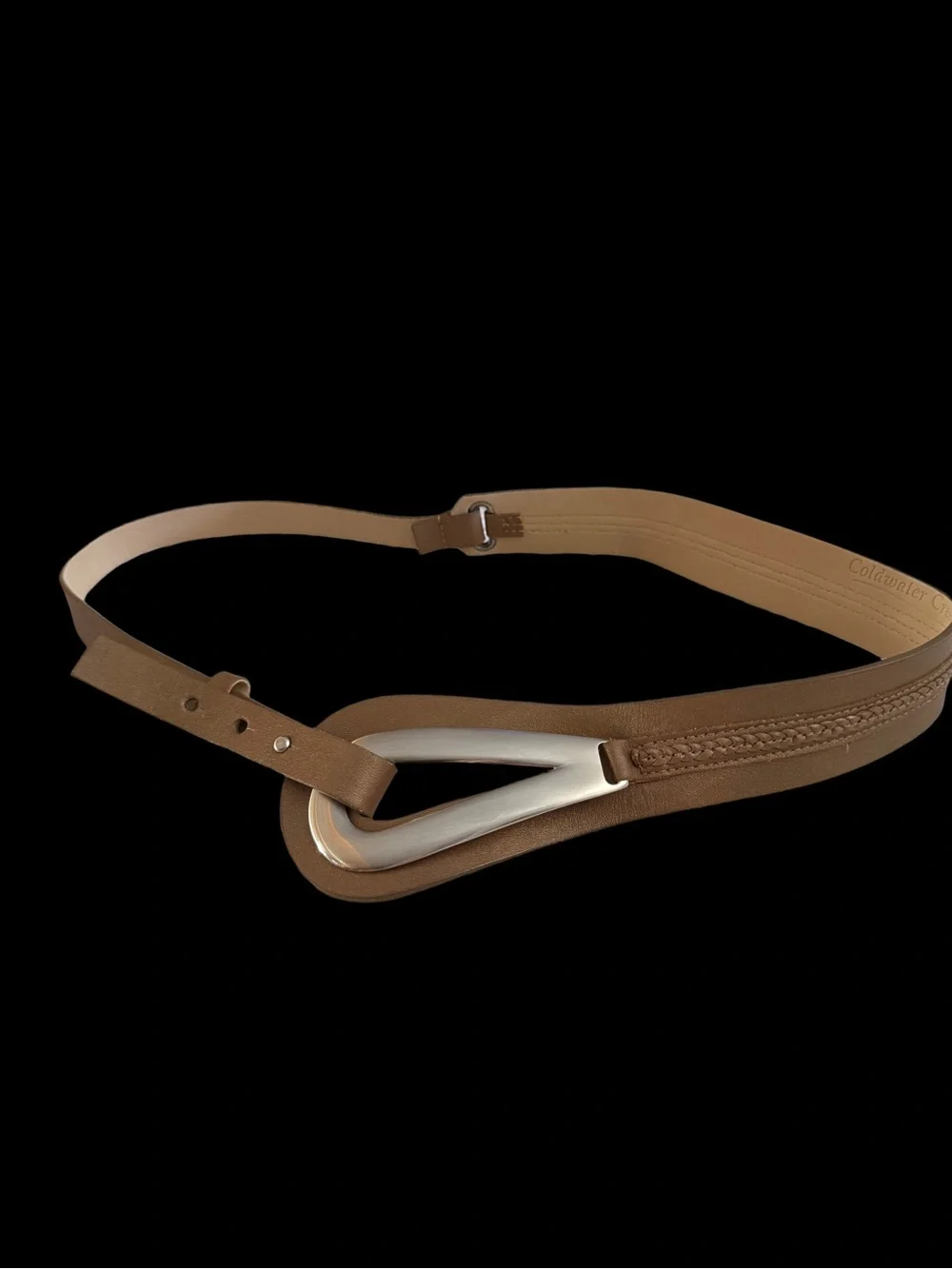 Coldwater Creek Genuine Metalic Bronzed Leather Teardrop Buckle Belt – Size LG